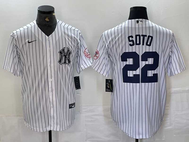 Men's New York Yankees #22 Juan Soto Name White With Patch 2024 Cool Base Stitched Jersey
